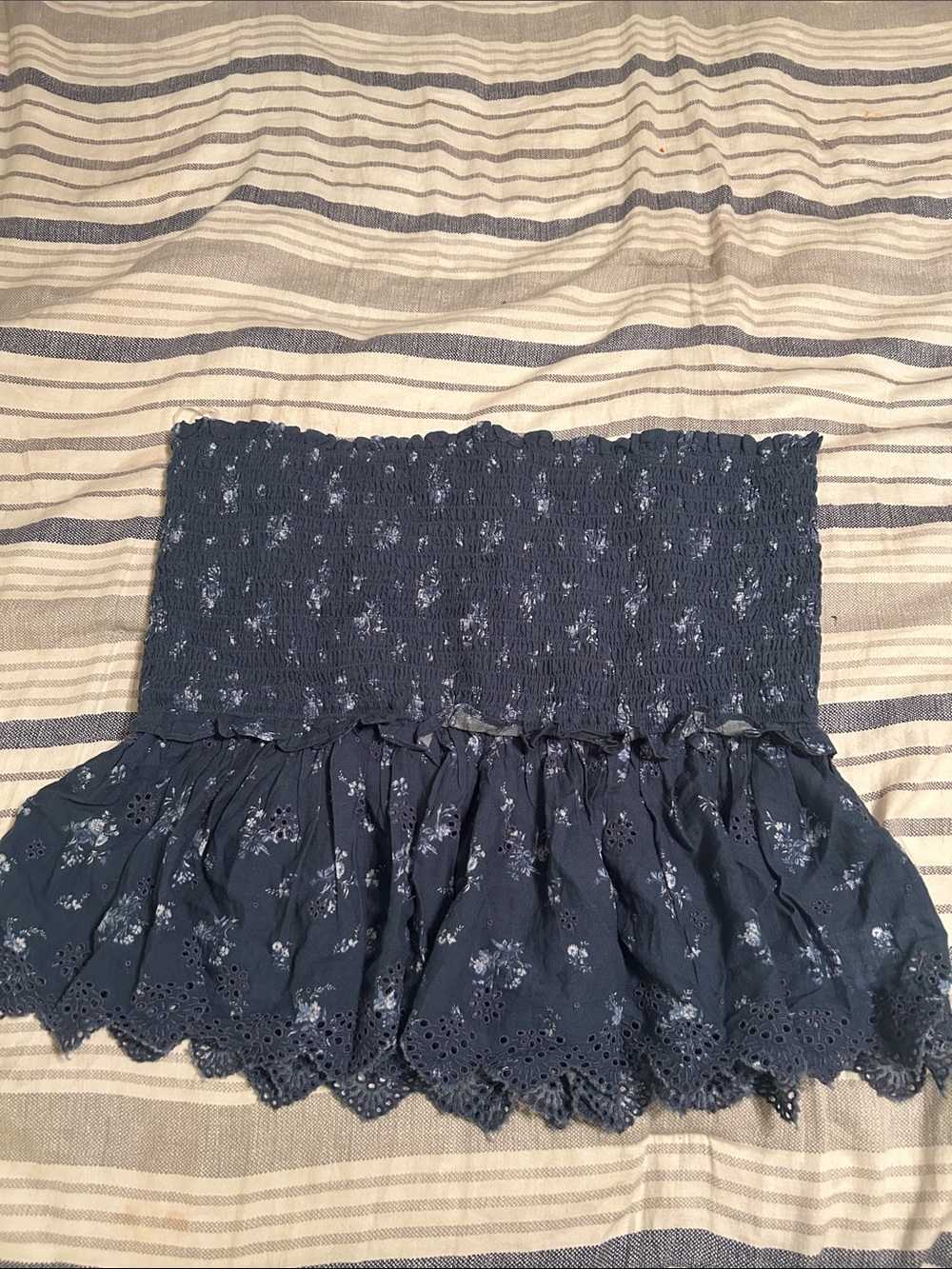 American Eagle Outfitters Navy Blue Smocked Floral Tube Top